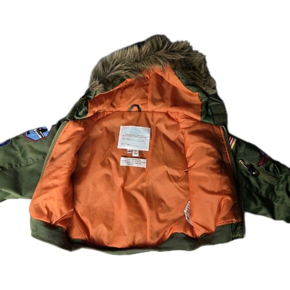 FLIGHTLINE Authentic FLIGHT Bomber JACKET 3T YOUTH Green Hooded Puffer NWT New - Picture 5 of 8